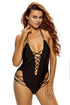 Black Lace Up Detail One Piece Swimsuit